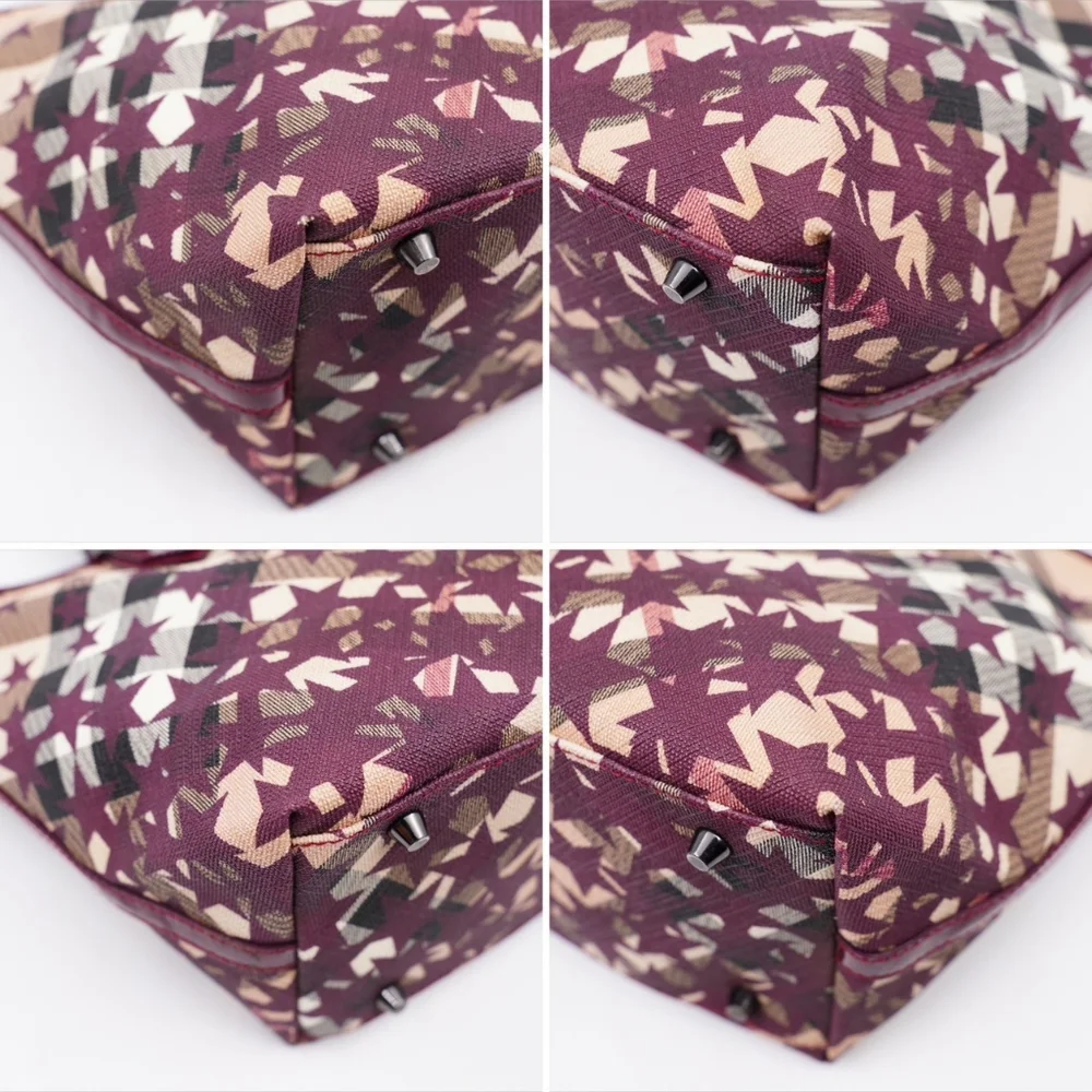 AI07❤️ BURBERRY Patent Supernova Check Stars Nickie Tote - Picture 9 of 14